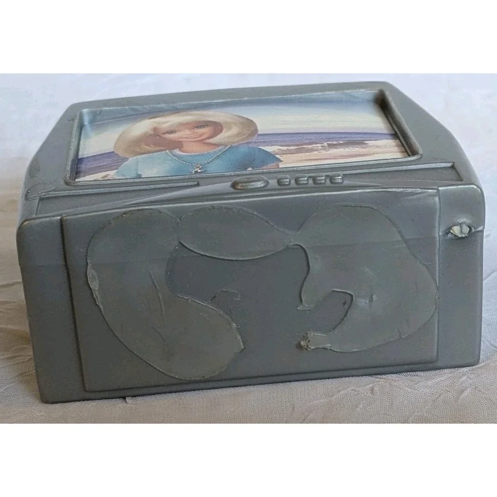 90s Barbie TV Play Doll House Television Set Miniature Toy Gray 1998 Vtg Retro